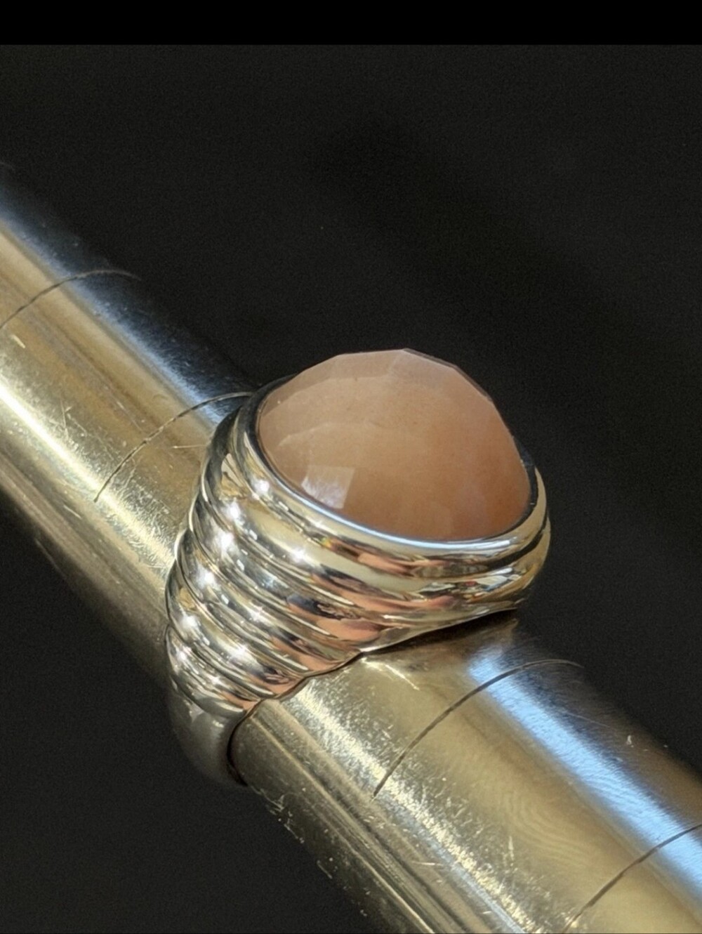 Sterling Silver 925 MILOR Italy Faceted Top Rose Quartz RIng Size 7